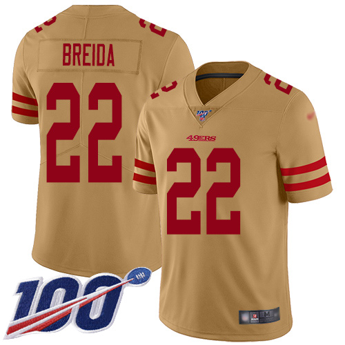 San Francisco 49ers Limited Gold Men Matt Breida NFL Jersey #22 100th Season Vapor Untouchable Inverted Legend->san francisco 49ers->NFL Jersey